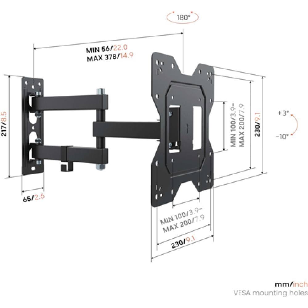 Vogels Wall mount , UP 2043 Full-Motion TV Wall Mount S , 19-43 , Rotate, Tilt , Maximum weight (capacity) 20 kg , Black