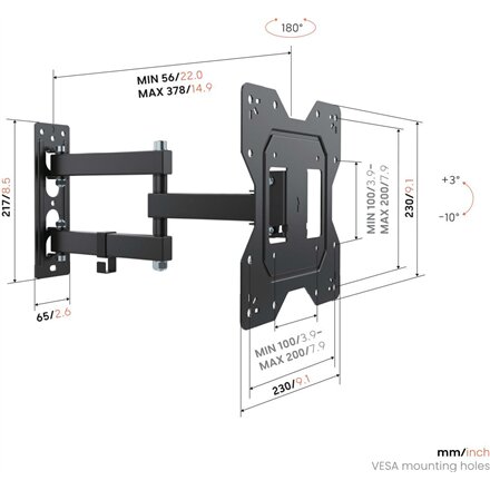 Vogels Wall mount , UP 2043 Full-Motion TV Wall Mount S , 19-43 , Rotate, Tilt , Maximum weight (capacity) 20 kg , Black