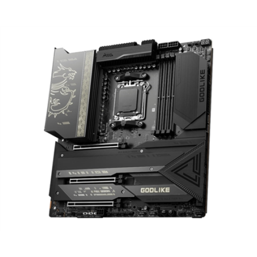 MSI MEG X670E GODLIKE Processor family AMD, Processor socket AM5, DDR5 DIMM, Memory slots 4, Supported hard disk drive interfaces SATA, M.2, Number of SATA connectors 8, Chipset AMD X670, E-ATX