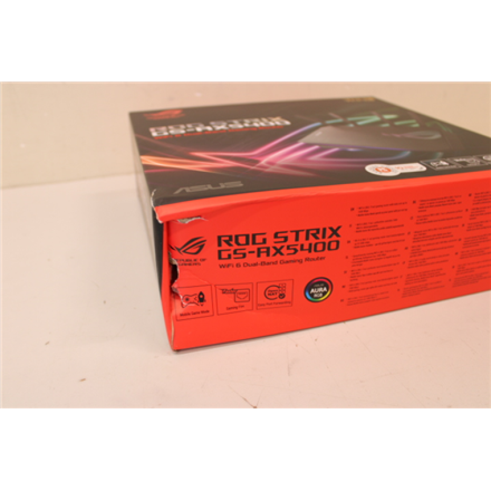 SALE OUT. Asus GS-AX5400 ROG STRIX Wireless Router,WiFi 6 Dual Band Gaming, EU+Uk plug , ROG STRIX GS-AX5400 , 802.11ax , 5400 Mbit/s , Ethernet LAN (RJ-45) ports 4 , Mesh Support Yes , MU-MiMO Yes , Antenna type 4xExternal , 1 , DAMAGED PACKAGING