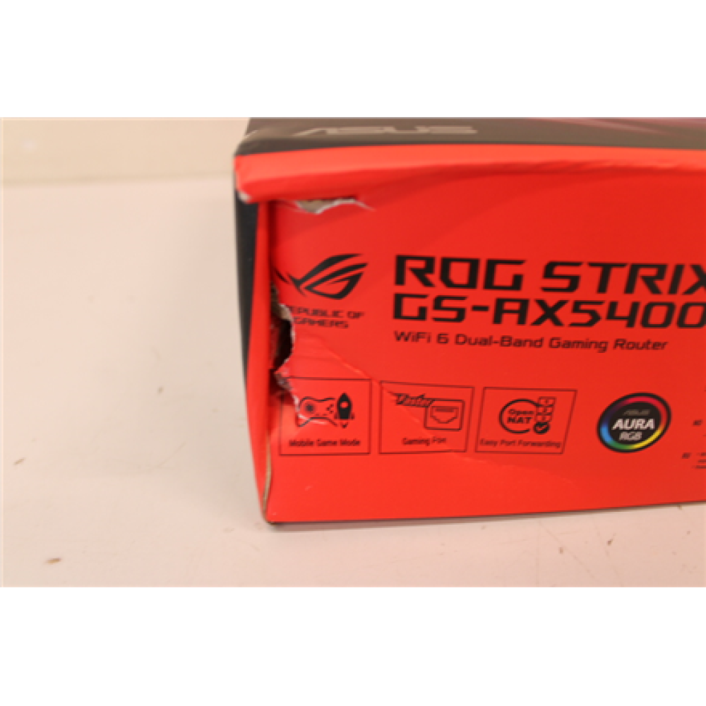 SALE OUT. Asus GS-AX5400 ROG STRIX Wireless Router,WiFi 6 Dual Band Gaming, EU+Uk plug , ROG STRIX GS-AX5400 , 802.11ax , 5400 Mbit/s , Ethernet LAN (RJ-45) ports 4 , Mesh Support Yes , MU-MiMO Yes , Antenna type 4xExternal , 1 , DAMAGED PACKAGING