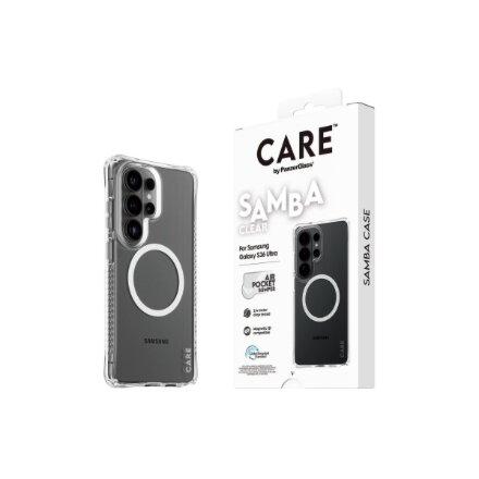 CARE by PanzerGlass Samba Case Transparent w. White Qi Samsung New Galaxy S26 Ultra , PanzerGlass