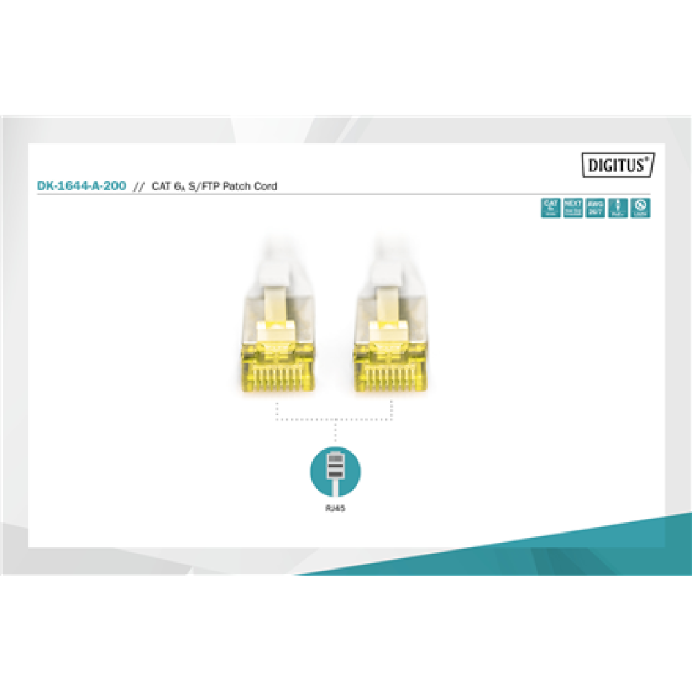 Digitus CAT 6A S/FTP , Patch cord , Length 20 m , Grey