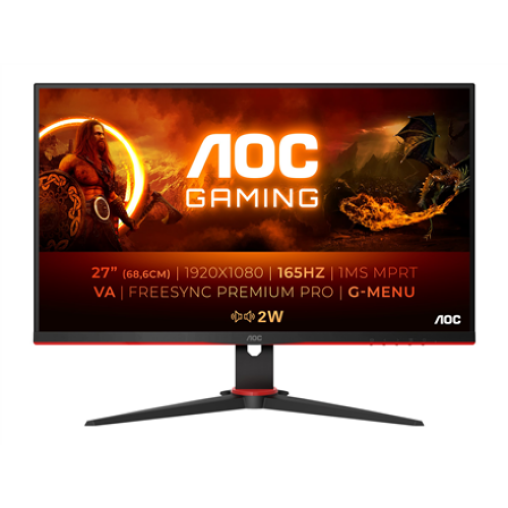 AOC , Monitor , 27G2SAE/BK , 27 , VA , FHD , 16:9 , 165 Hz , 1 ms , 1920 x 1080 , 350 cd/m² , Headphone out (3.5mm) , HDMI ports quantity 2 , Black , Warranty 36 month(s)