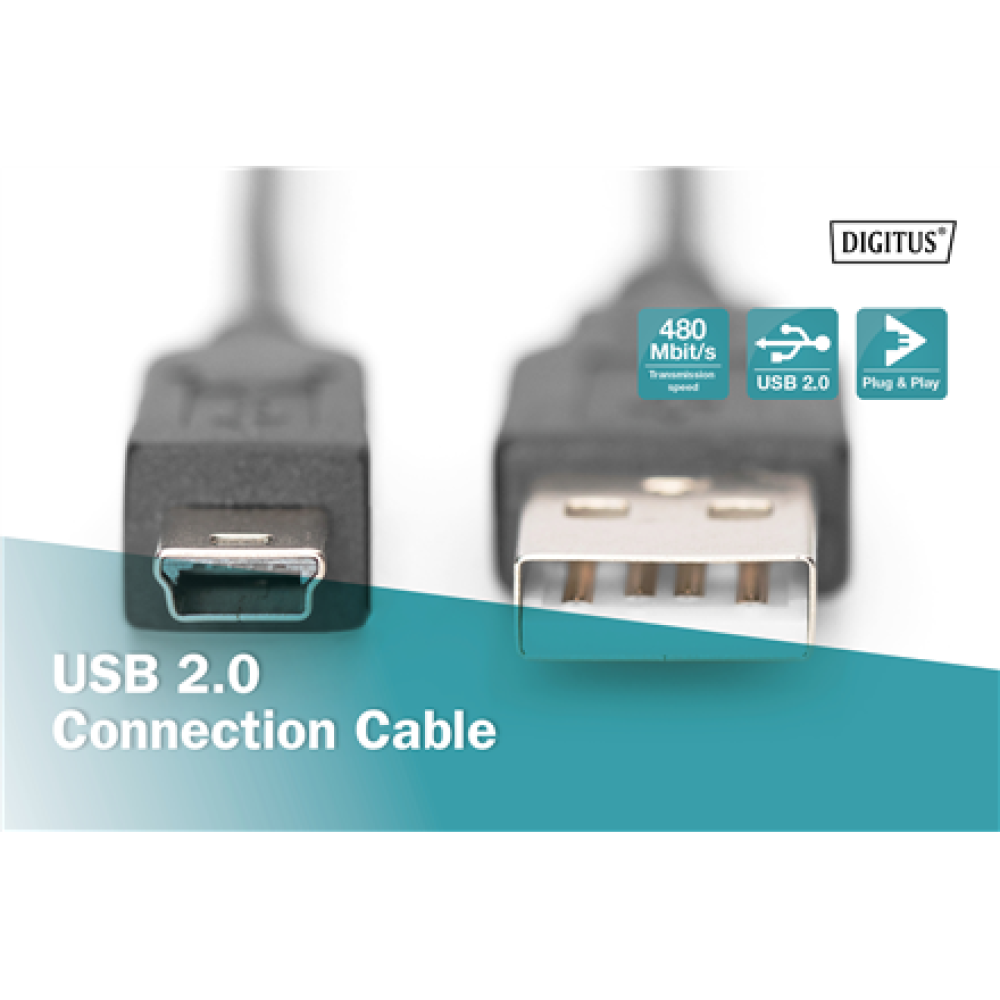 Digitus Connection Cable, 1.8 m , AK-300108-018-S , USB Type A to USB Mini B