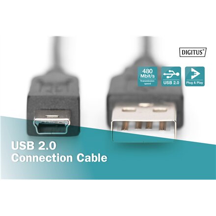 Digitus , Connection Cable, 1.8 m , AK-300108-018-S , USB Type A to USB Mini B