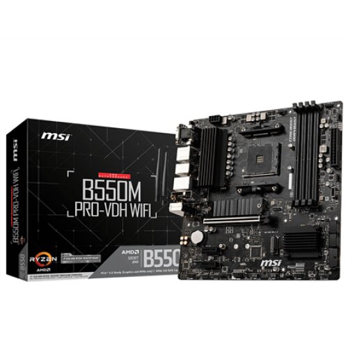 MSI , B550M PRO-VDH WIFI , Processor family AMD , Processor socket AM4 , DDR4 , Memory slots 4 , Chipset AMD B , Micro ATX