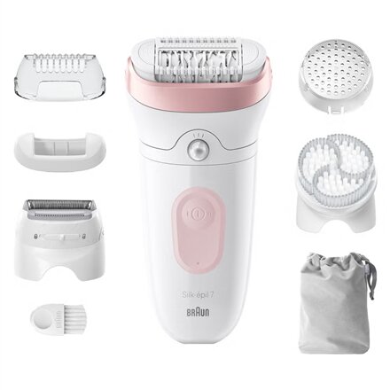 Braun , Epilator , Silk-épil Series 7 7-060 , Operating time (max) 40 min , Number of power levels 1 , Wet & Dry , White/Pink
