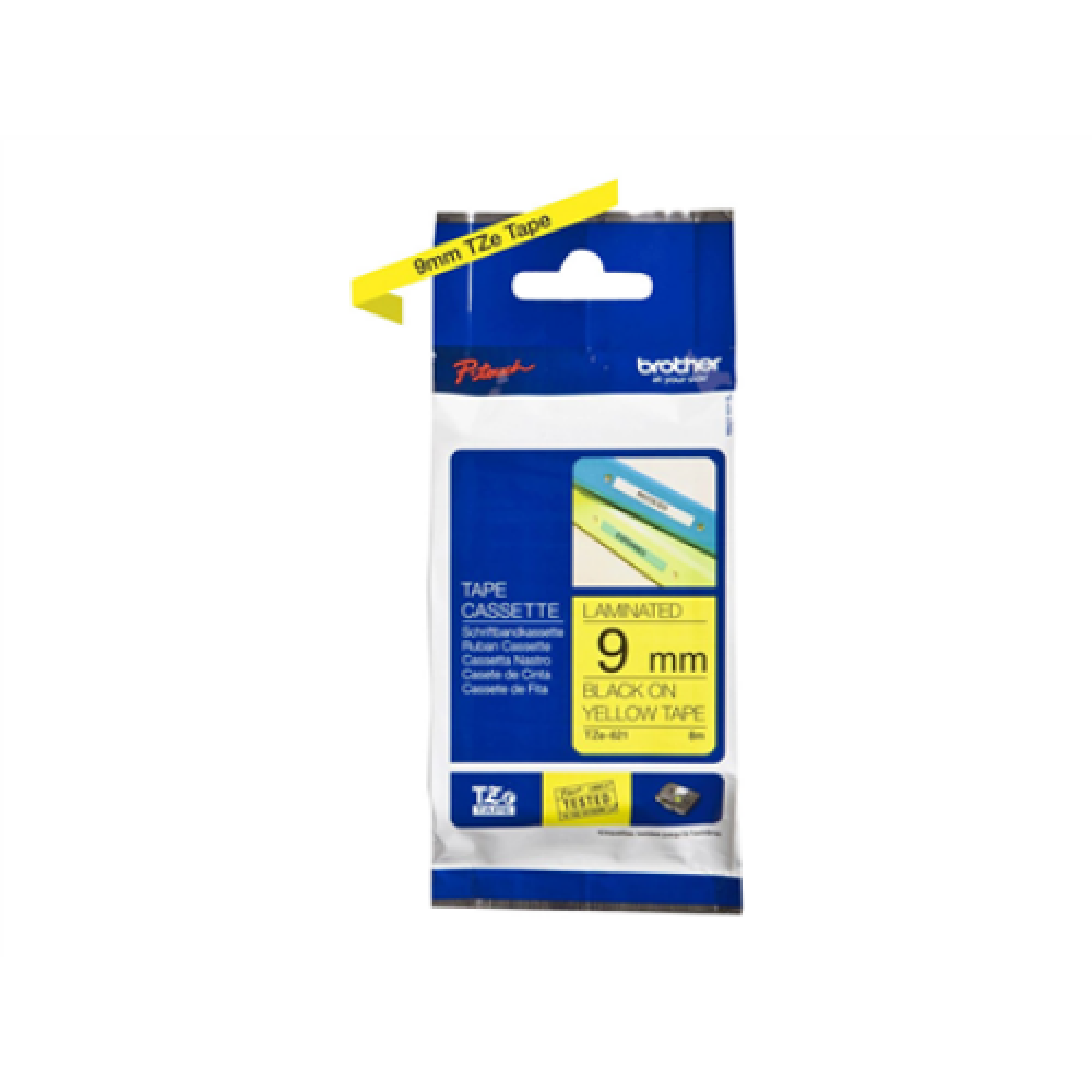 Brother , TZe-621 Laminated Tape , Black on Yellow , TZe , 8 m , 9 cm