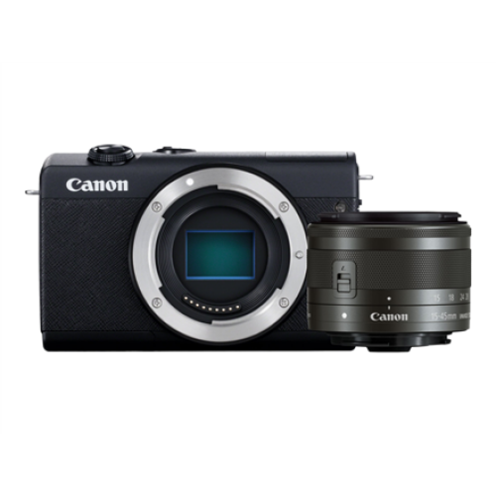Canon EOS M200 + EF-M 15-45 IS STM SLR camera 24.1 MP ISO 25600 Display diagonal 3.0 Wi-Fi Automatic, manual CMOS Black Viewfinder Image sensor size (W x H) 22.3 x 14.9 cm