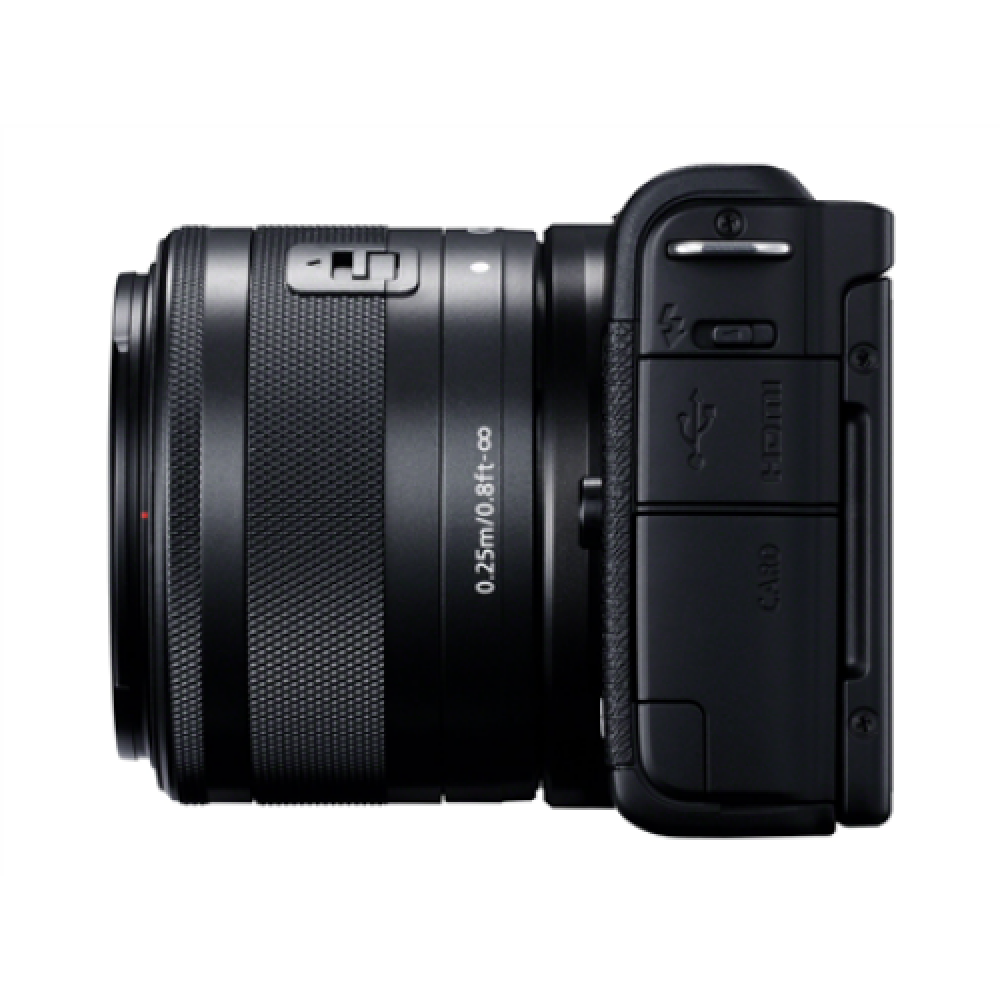 Canon EOS M200 + EF-M 15-45 IS STM SLR camera 24.1 MP ISO 25600 Display diagonal 3.0 Wi-Fi Automatic, manual CMOS Black Viewfinder Image sensor size (W x H) 22.3 x 14.9 cm