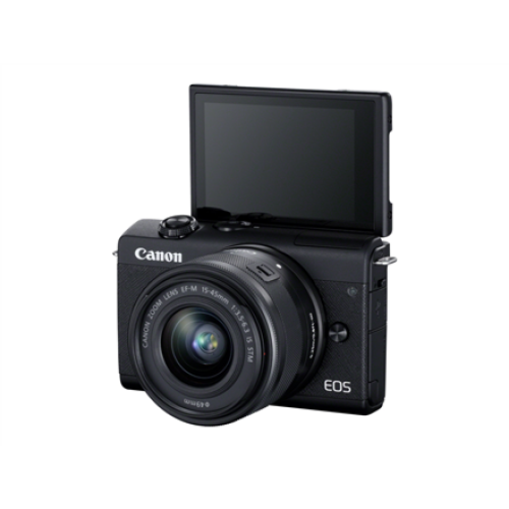 Canon EOS M200 + EF-M 15-45 IS STM SLR camera 24.1 MP ISO 25600 Display diagonal 3.0 Wi-Fi Automatic, manual CMOS Black Viewfinder Image sensor size (W x H) 22.3 x 14.9 cm
