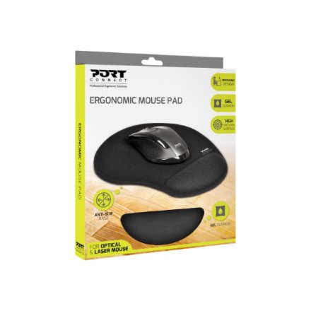 PORT CONNECT , Ergonomic Mouse Pad , 200 x 230 x 20 mm , Black
