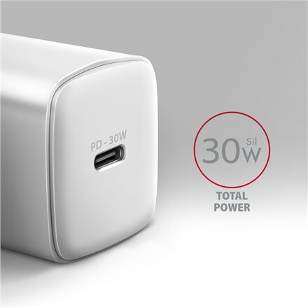 AXAGON Sil wallcharger 1x port USB-C, PD3.0 /PPS/QC4+/SFC/AFC/Apple, 30w , ACU-PD30W