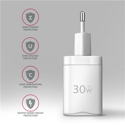 AXAGON Sil wallcharger 1x port USB-C, PD3.0 /PPS/QC4+/SFC/AFC/Apple, 30w , ACU-PD30W