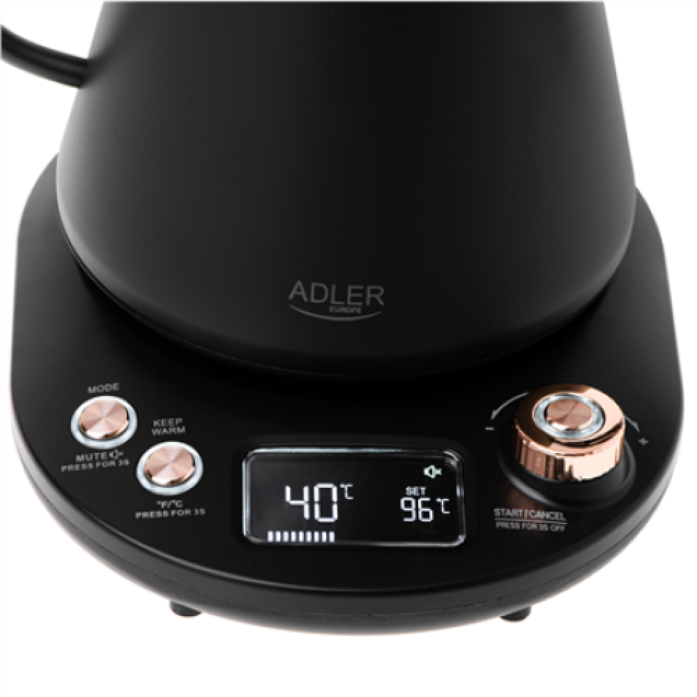 Adler Kettle , AD 1349 , Electric , 1100 W , 1 L , Stainless steel , 360° rotational base , Black/Gold