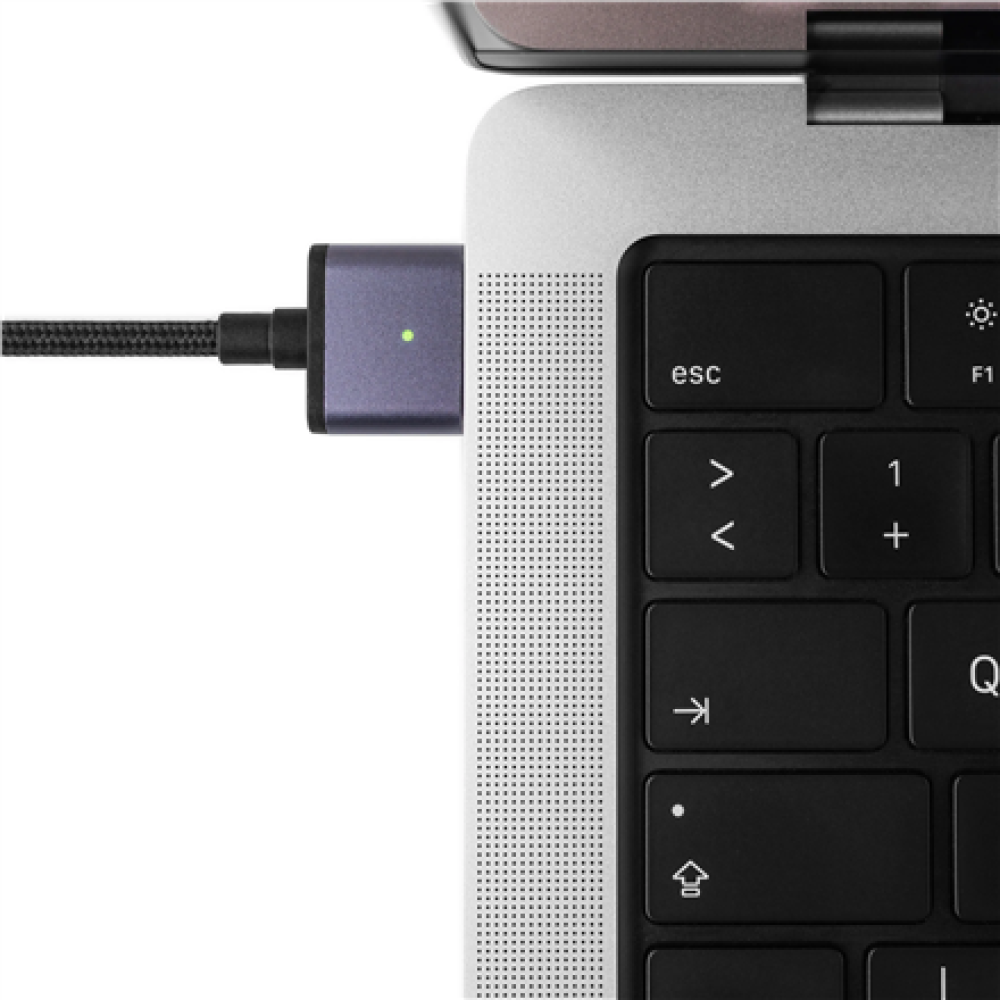Fixed , Braided charging cable with USB-C/MagSafe 3 connectors, 2 m, 140 W, Gray