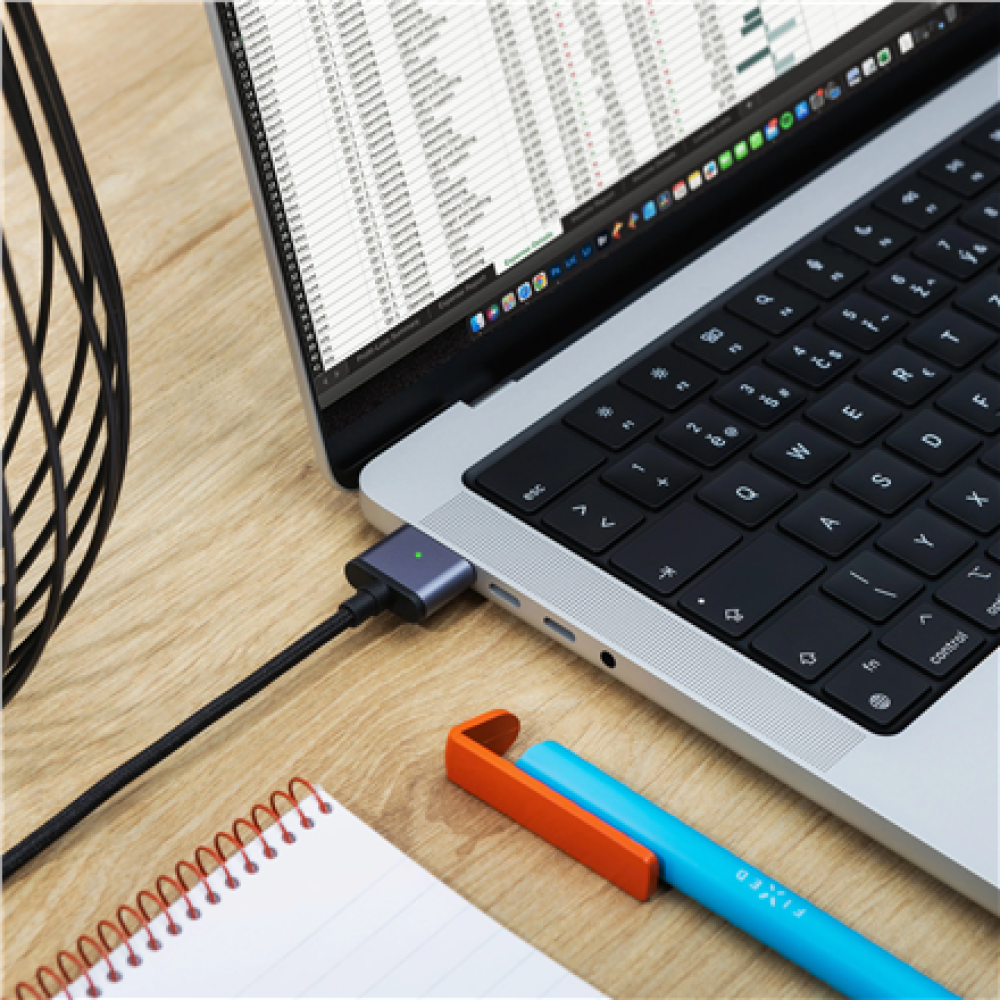 Fixed , Braided charging cable with USB-C/MagSafe 3 connectors, 2 m, 140 W, Gray