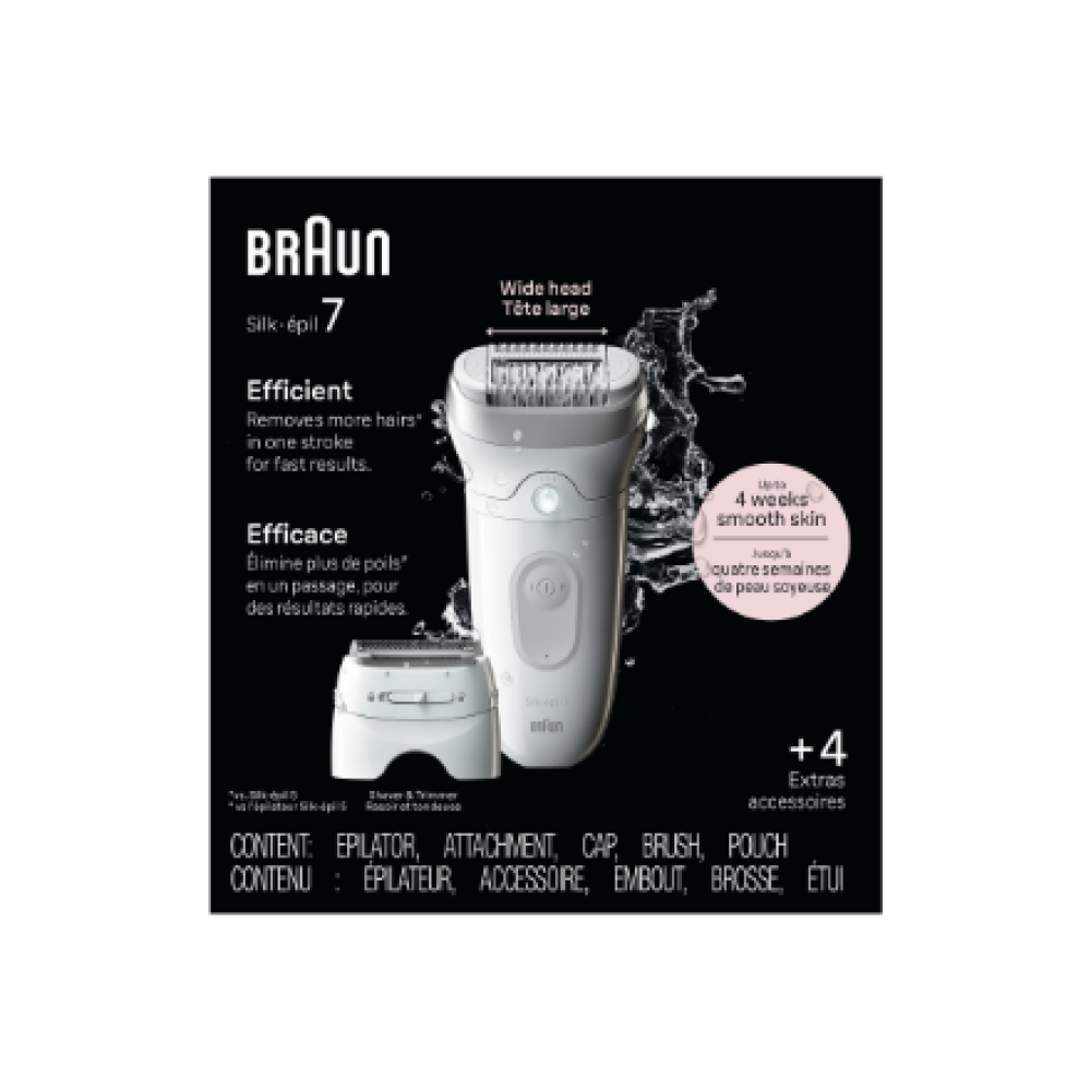 Braun Epilator , SE7-041 Silk épil 7 , Number of power levels 2 , Wet & Dry , White/Silver