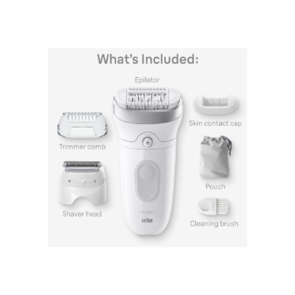 Braun Epilator , SE7-041 Silk épil 7 , Number of power levels 2 , Wet & Dry , White/Silver