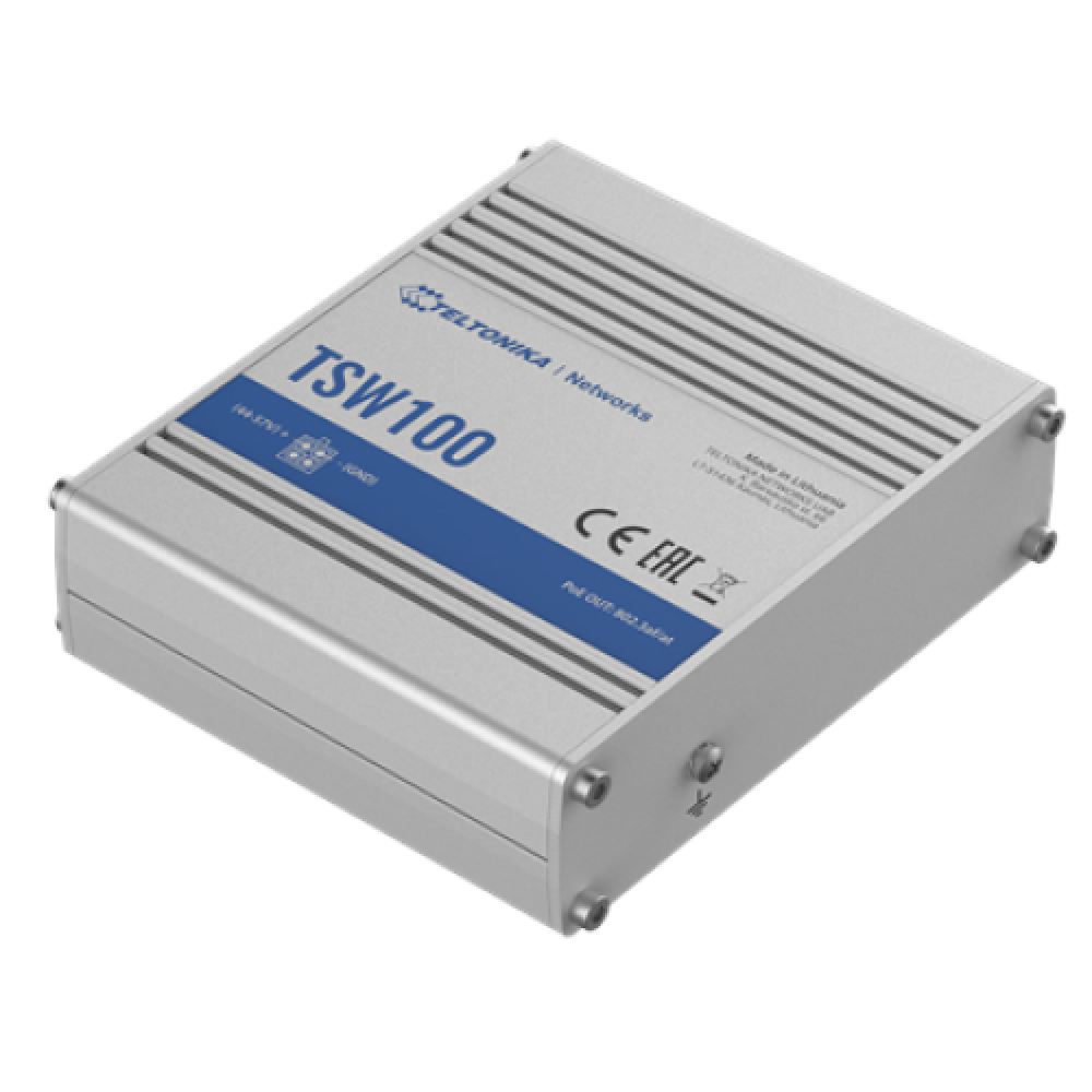Teltonika , Industiral POE+ Swith , TSW100 , Unmanaged , Desktop , Gigabit Ethernet (copper) ports quantity 5 , Power over Ethernet (PoE) ports quantity 4 , PoE+ ports quantity 4 , 24 month(s)