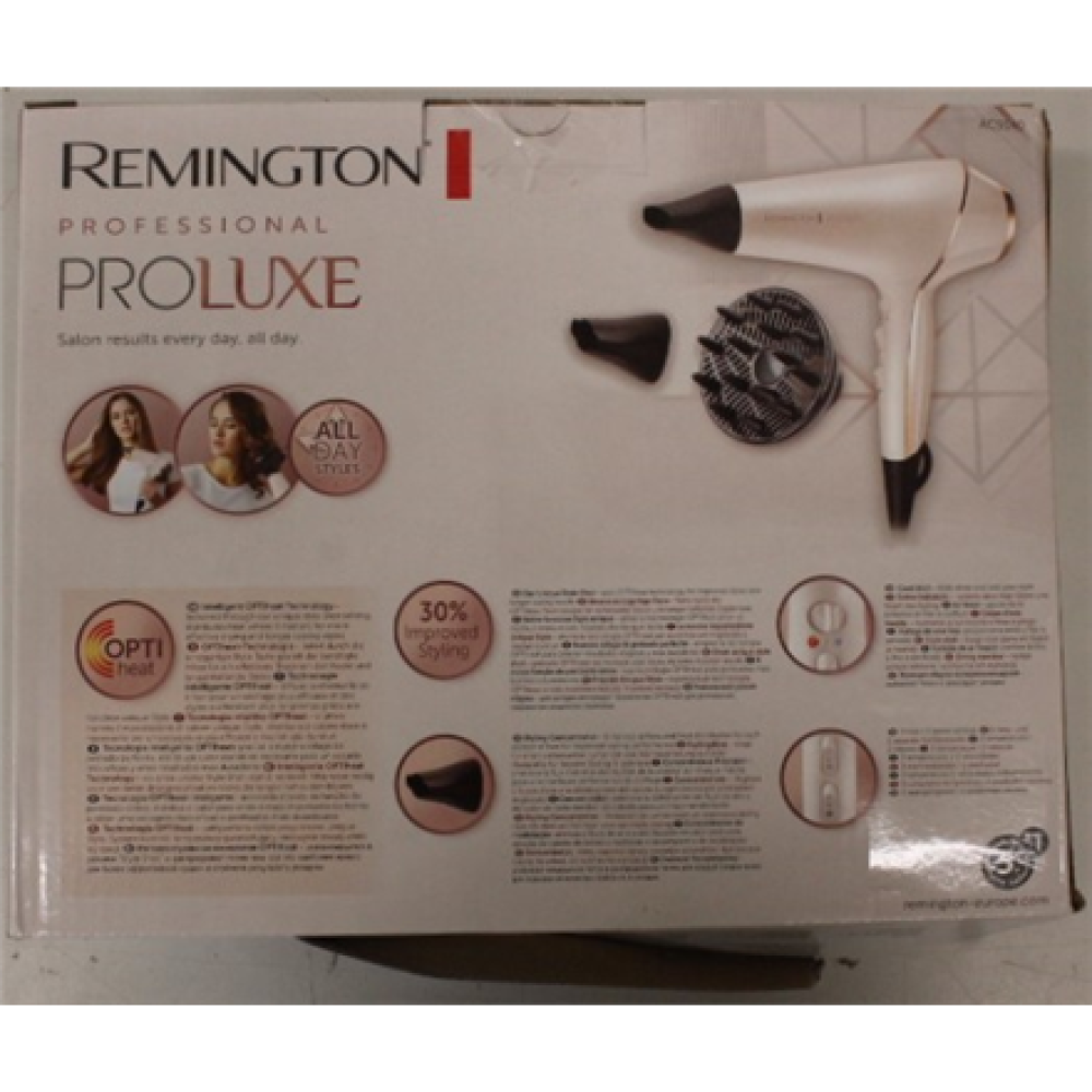 SALE OUT. Remington AC9140 ProLuxe Hair Dryer, White/Gold/Black , Remington Hair dryer , ProLuxe AC9140 , 2400 W , Number of temperature settings 3 , Ionic function , Diffuser nozzle , White/Gold/Black , DAMAGED PACKAGING , Warranty 24 month(s)