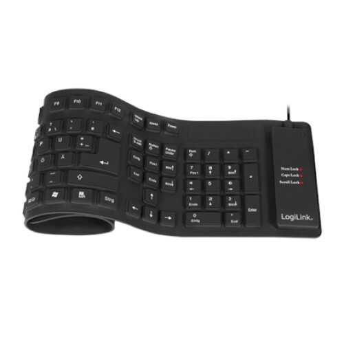 Logilink , Flexible waterproof Keyboard USB + PS/2 , ID0019A , Flexible keyboard , Wired , DE , Black
