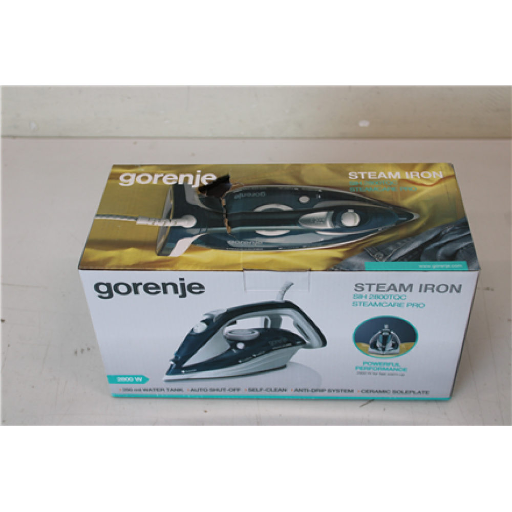 SALE OUT. Gorenje SIH2800TQC Steam Iron, Water tank 0,4 L, Continuous steam 35 g/min, Turquoise/White , Gorenje Steam Iron , SIH2800TQC , Steam Iron , 2800 W , Water tank capacity 350 ml , Continuous steam 35 g/min , Steam boost performance 100 g/min , Tu