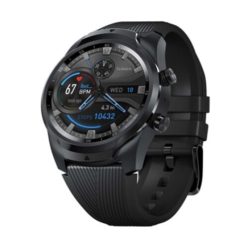 TicWatch Pro 4G/LTE Smart watch, NFC, GPS (satellite), AMOLED, Touchscreen, Heart rate monitor, Activity monitoring 24/7, Waterproof, Bluetooth, Black