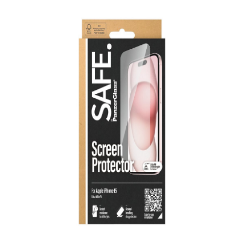 PanzerGlass , SAFE , Screen protector , Apple , iPhone 15 , Glass , Clear , Ultra-Wide Fit