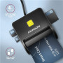 AXAGON Compact desktop USB contact Smart/ID & SD/microSD/SIM card reader with long, USB-A cable , CRE-SM3SD