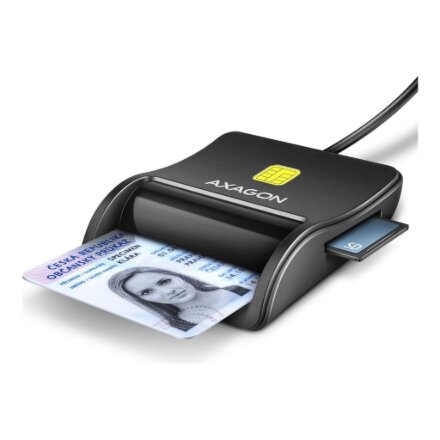 AXAGON Compact desktop USB contact Smart/ID & SD/microSD/SIM card reader with long, USB-A cable , CRE-SM3SD