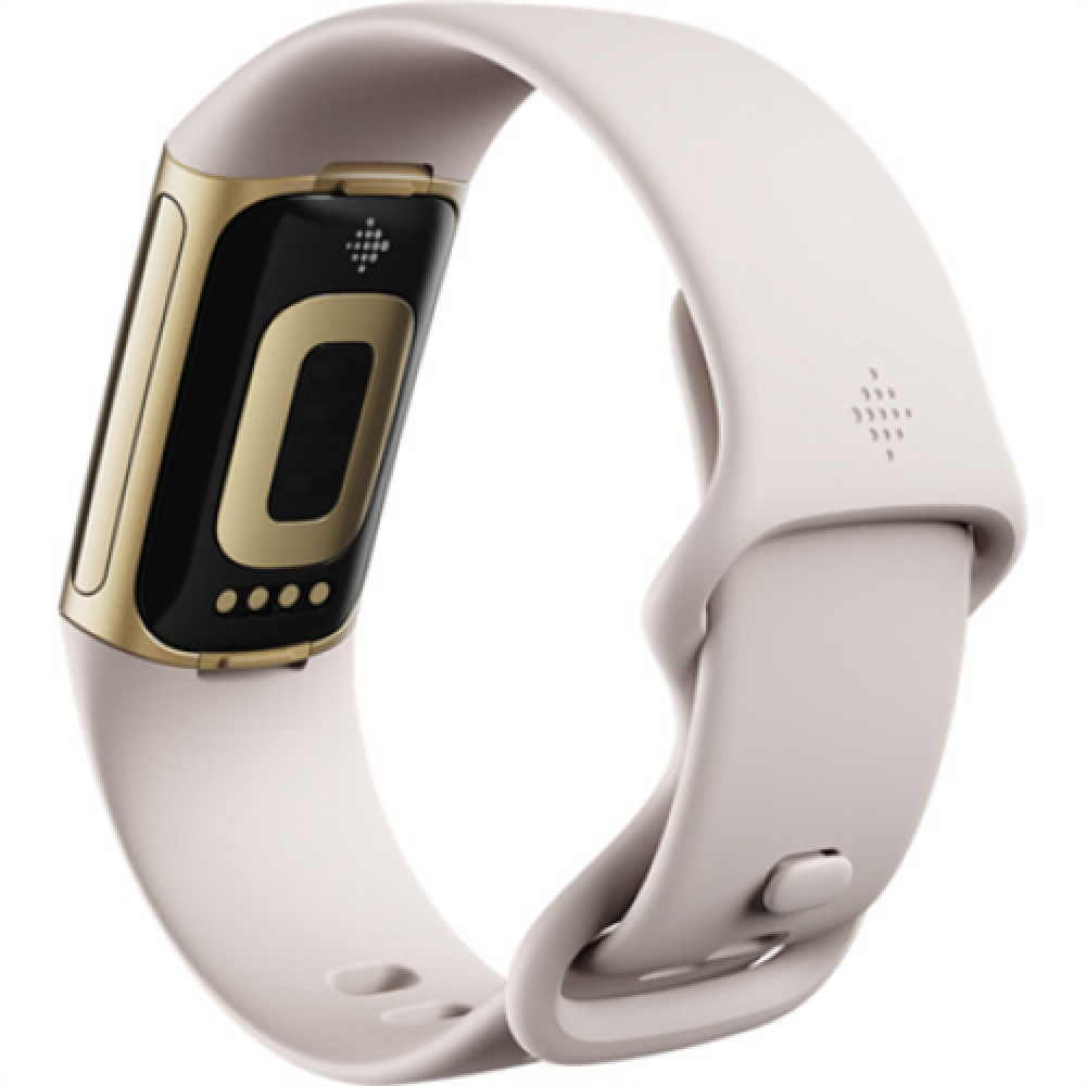 Fitbit Charge 5 Fitness tracker GPS (satellite) AMOLED Aluminium, Glass, Resin Touchscreen Activity monitoring 24/7 Waterproof Bluetooth Lunar White/Soft Gold
