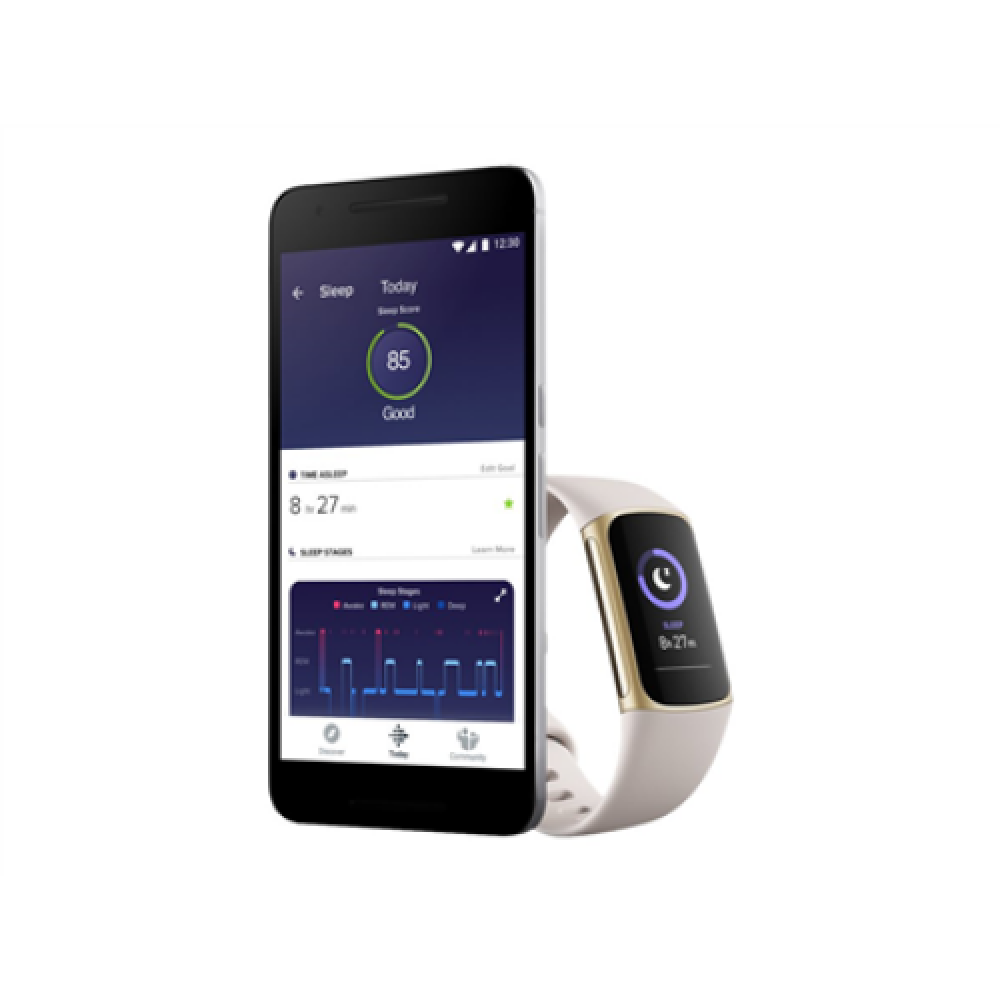 Fitbit Charge 5 Fitness tracker GPS (satellite) AMOLED Aluminium, Glass, Resin Touchscreen Activity monitoring 24/7 Waterproof Bluetooth Lunar White/Soft Gold