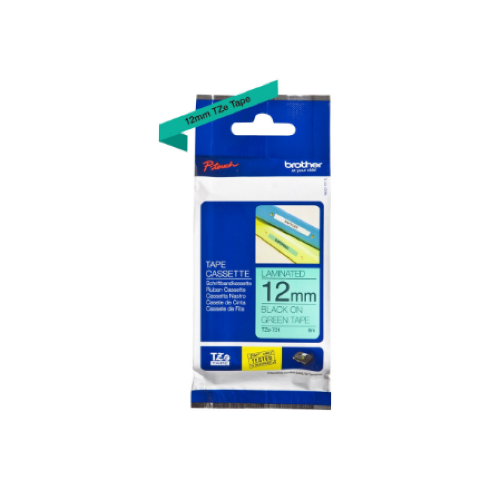 Brother , TZe-731 Laminated Tape , Black on Green , TZe , 8 m , 1.2 cm