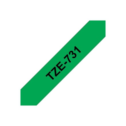 Brother , TZe-731 Laminated Tape , Black on Green , TZe , 8 m , 1.2 cm