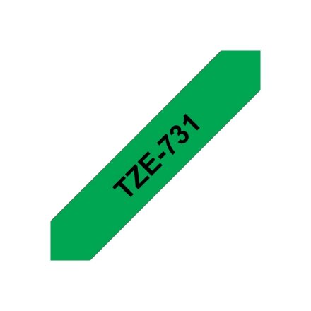 Brother , TZe-731 Laminated Tape , Black on Green , TZe , 8 m , 1.2 cm