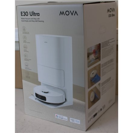 SALE OUT. MOVA E30 Ultra Robot Vacuum cleaner, 7000Pa, 5200mAh, White + Auto Empty station , MOVA Robot Vacuum , E30 Ultra , Wet&Dry , 5200 mAh , Dust capacity 3.2 L , 7000 Pa , White , DAMAGED PACKAGING , 36 month(s)