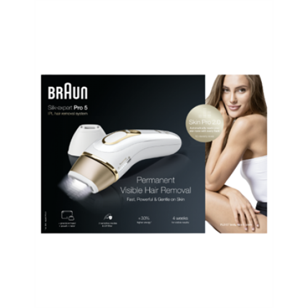 Braun , PL5157 Silk-expert Pro 5 IPL , Epilator , Operating time (max) min , Bulb lifetime (flashes) 400.000 , Number of power levels 10 , White/Gold