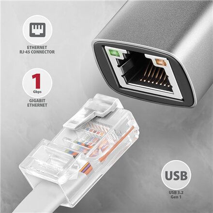 AXAGON ADE-TXCA Compact aluminum USB 3.2 Gen 1 Gigabit Ethernet 10/100/1000Mbit adapter with automatic installation, Nintendo Switch support and USB C-A reduction