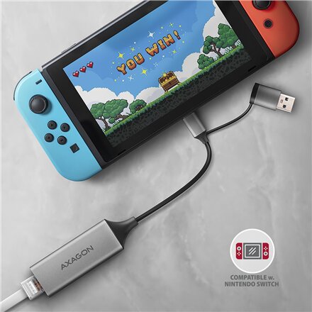 AXAGON ADE-TXCA Compact aluminum USB 3.2 Gen 1 Gigabit Ethernet 10/100/1000Mbit adapter with automatic installation, Nintendo Switch support and USB C-A reduction