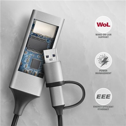 AXAGON ADE-TXCA Compact aluminum USB 3.2 Gen 1 Gigabit Ethernet 10/100/1000Mbit adapter with automatic installation, Nintendo Switch support and USB C-A reduction