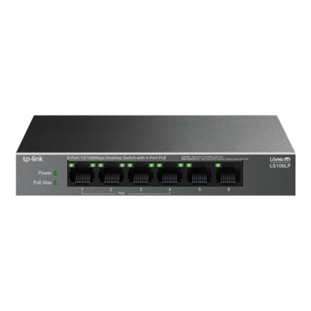 TP-LINK , 6-Port 10/100 Mbps Desktop Switch with 4-Port PoE , LS106LP , Unmanaged , Desktop