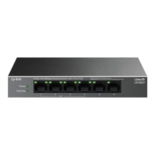 TP-LINK , 6-Port 10/100 Mbps Desktop Switch with 4-Port PoE , LS106LP , Unmanaged , Desktop