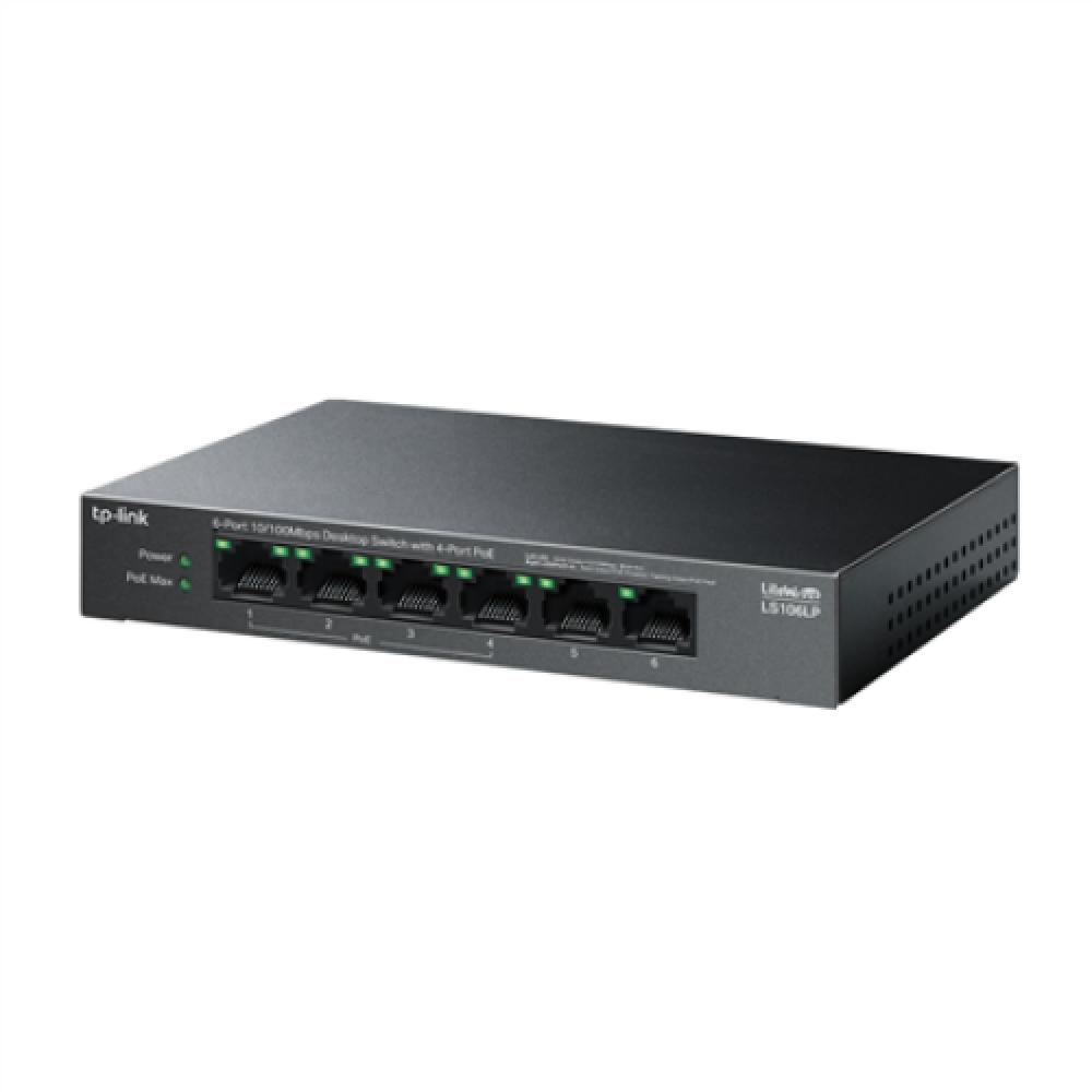 TP-LINK , 6-Port 10/100 Mbps Desktop Switch with 4-Port PoE , LS106LP , Unmanaged , Desktop