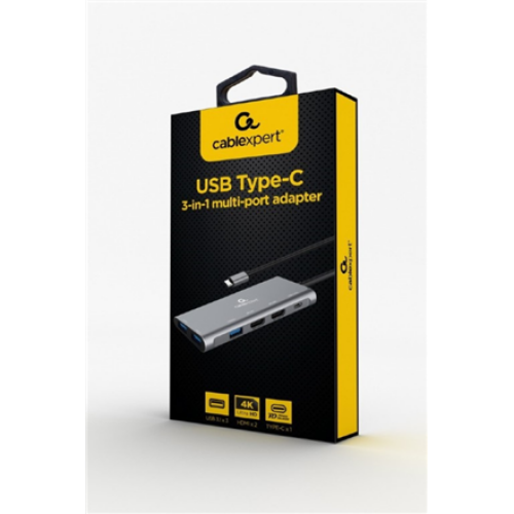 Gembird USB Type-C 3-in-1 multi-port adapter A-CM-COMBO3-01 0.15 m, Grey, USB Type-C