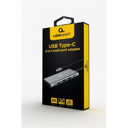 Gembird USB Type-C 3-in-1 multi-port adapter A-CM-COMBO3-01 0.15 m, Grey, USB Type-C