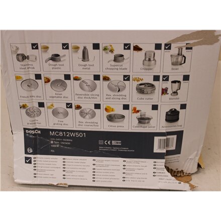 SALE OUT. Bosch Food Processor MultiTalent 8 , MC812W501 , 1000 W , Number of speeds 2 , Bowl capacity 3.9 L , Blender , White , DAMAGED PACKAGING