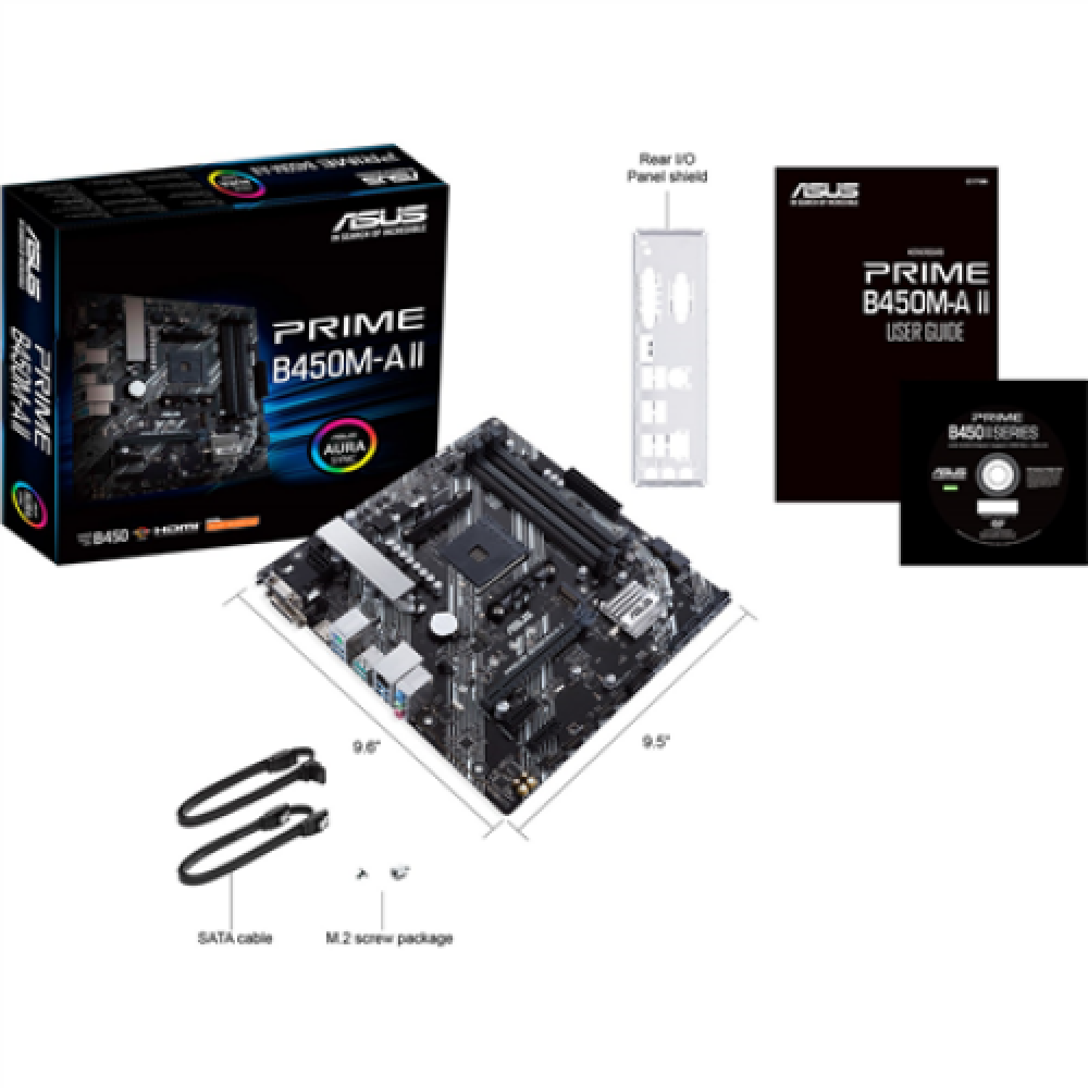 Asus , PRIME B450M-A II , Processor family AMD , Processor socket AM4 , DDR4 , Memory slots 4 , Number of SATA connectors 6 x SATA III , Chipset AMD B , Micro ATX