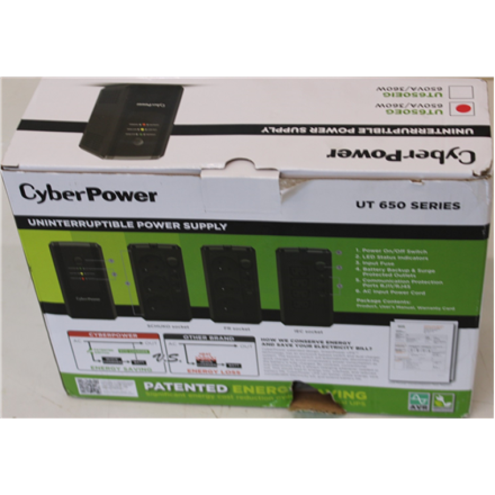 SALE OUT. CyberPower UT650EG Backup UPS Systems , SALE OUT. , CyberPower Backup UPS Systems , UT650EG , 650 VA , 360 W , DAMAGED PACKAGING